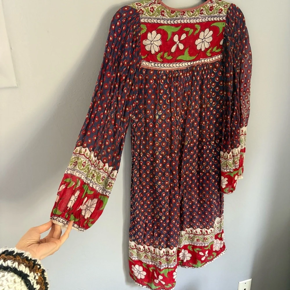 SOLD Vintage 60s 70s Indian Cotton Gauze Dress / Vintage Bohemian Gauze Dress - Picture 9 of 10